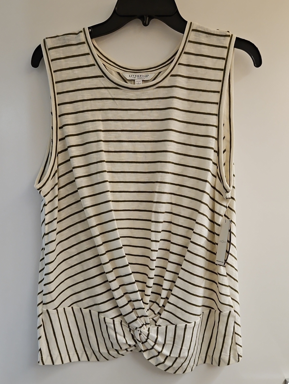 Liverpool Los Angeles Twist Front Tank Top PL Petite Large Olive Stripe NWT $68